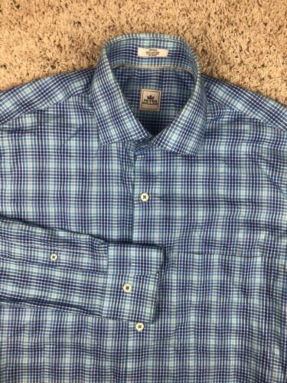 Peter Millar Shirt Mens Small Blue Plaid Long Sleeve Button Down Cotton Casual